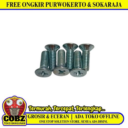 M 5 x 15 MM / TM Baut JF Kepala Rata Plus Putih Biji