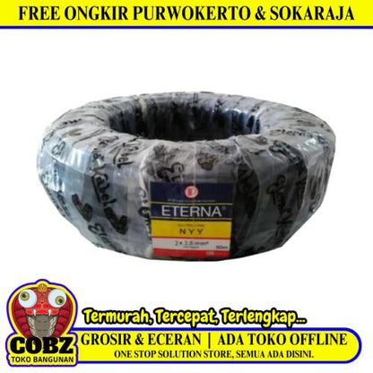 2 INTI x 2.5 MM x 50 M / ETERNA NYY Tunggal Kabel Tembaga SNI Hitam Roll
