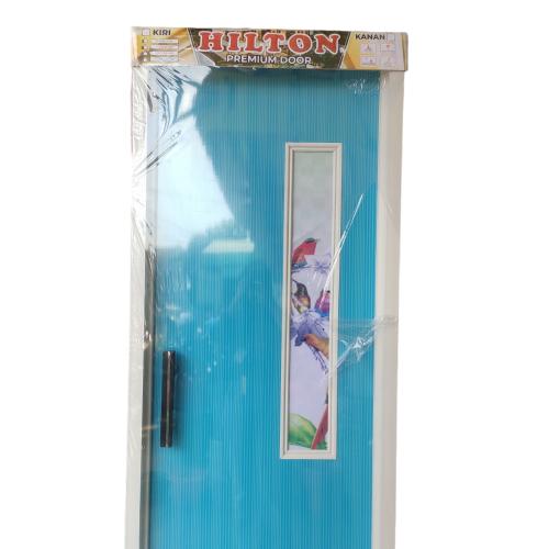 10 CM x 68 CM x 198 CM / HILTON Pintu Kamar Mandi PVC Biru + Cermin Set