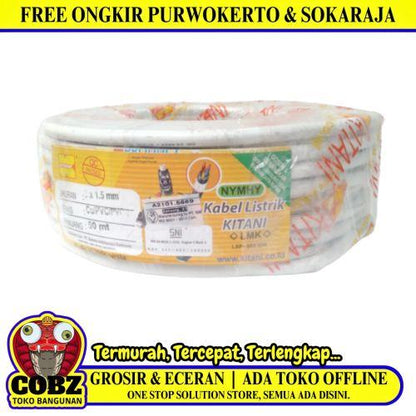 3 INTI x 1.5 MM x 50 M / KITANI NYMHY Serabut Kabel Tembaga SNI Putih Roll