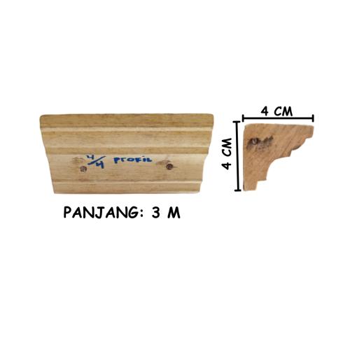4 CM x 4 CM x 3 CM  / NM List Kayu Profil Cermin Pigura Pintu Batang