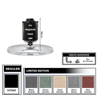 340 L / MPOIN + DRAIN D400 Water Torrent Tangki Tandon Air PVC Green Set