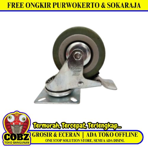3 IN / TRIPLE-S Roda Rem Hidup Trolly Gepeng Plat 76 MM Karet Abu abu