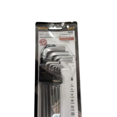 1.5 MM - 10 MM / MOLLAR Kunci L Hexagon Ballpoint Panjang Wrench Screw 9 Pcs Set