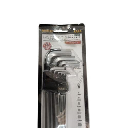 1.5 MM - 10 MM / MOLLAR Kunci L Hexagon Ballpoint Panjang Wrench Screw 9 Pcs Set