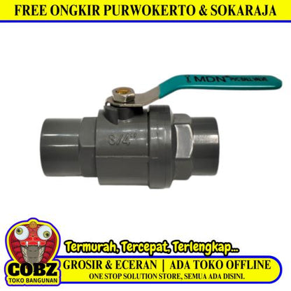 3/4 IN / MDN Stop Kran Polos Ball Valve Engkol Plastik PVC