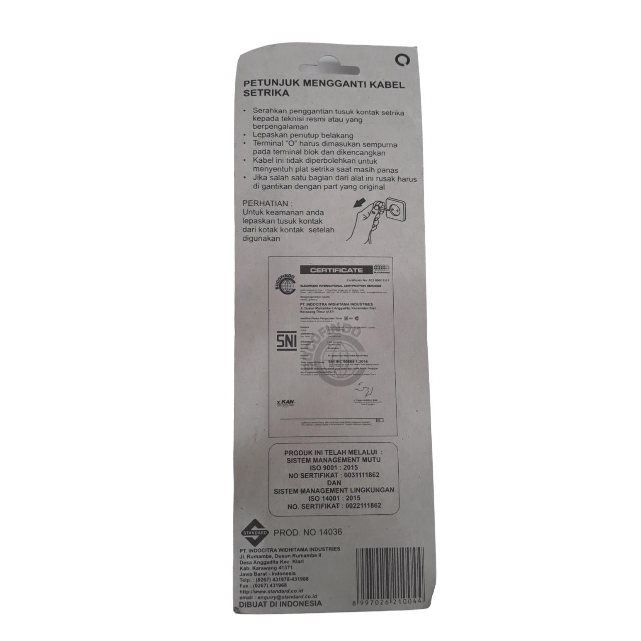 180 CM / STANDARD Kabel Jek Setrika Gosokan 3 Kabel