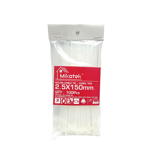 2.5 MM x 150 MM / MIKOTEK Kabel Cable Ties Tali Ripet 15 CM Putih Pack