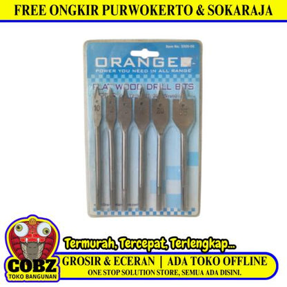10 MM - 25 MM / ORANGE Mata Bor Kayu Kipas Flat Wood Drill Bits Set