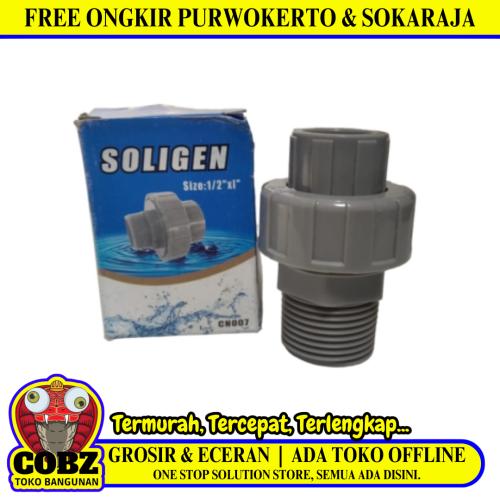 1 IN x 1/2 IN /SOLIGEN Water Mur Moor Union Socket Polos Dan Drat Luar PVC