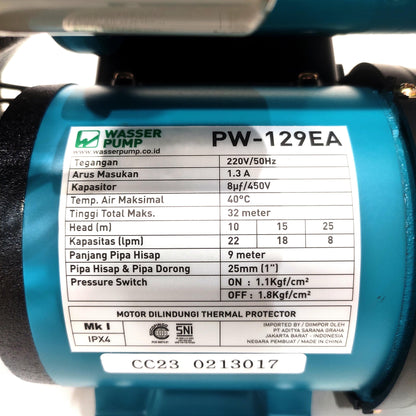 WASSER PW 129EA Pompa Air Sumur Dangkal Semi Jet Pump Otomatis Set