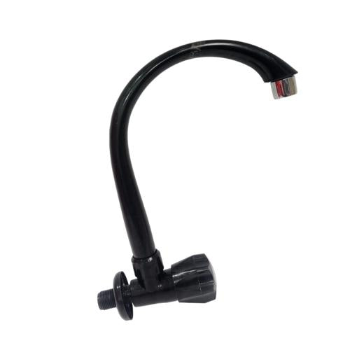 1/2 IN / CAB Kran Angsa Putar Sink Bak Cuci Piring Tembok Plastik Hitam PVC