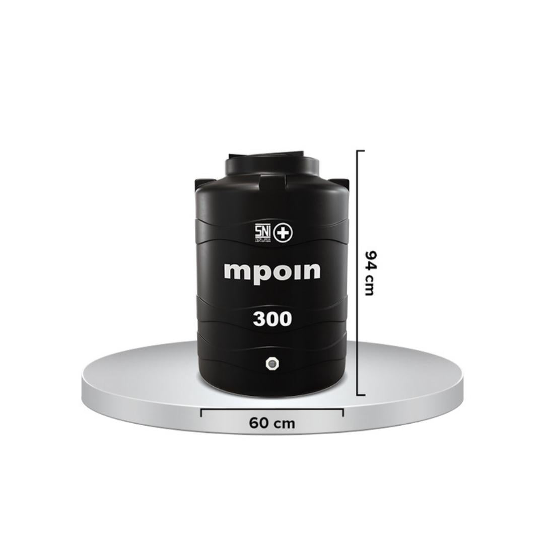 240 L / MPOIN + WAVE W300 Water Torrent Tangki Tandon Air PVC Hitam Set