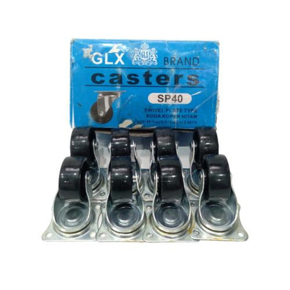 1 1/2 IN / GLX SP40 Roda Hidup Trolly Gepeng Plat 40 MM Nylon Hitam 8 Pcs Dus