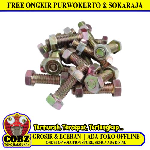 M 8 x 30 MM / TM Baut Mur Hexagon Bolt Nut Flat Head Kuning Biji