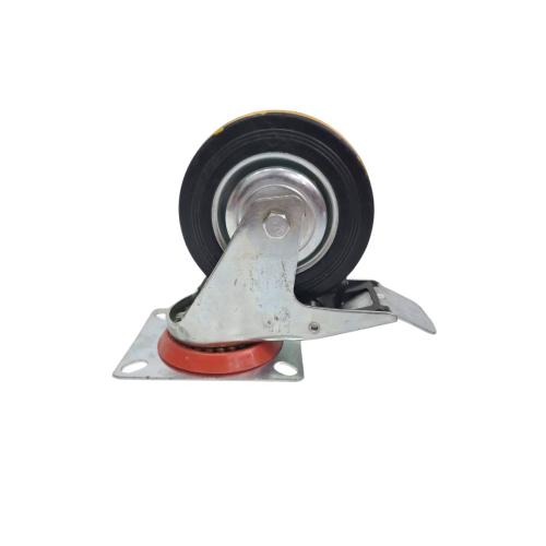 4 IN / NSK Roda Rem Hidup Trolly Gepeng Plat 102 MM Karet Hitam