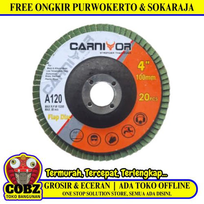 4 IN x GRIT 120 / CARNIVOR Flap Disc Mata Gernda Amplas Susun Kipas