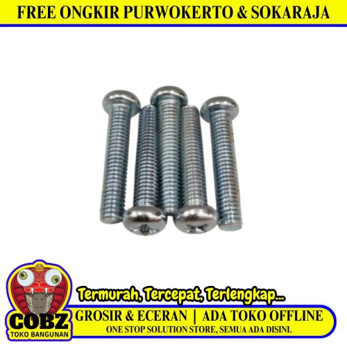 M 6 x 30 MM / TM Baut JP Kepala Pentol Bulat Plus Putih Biji