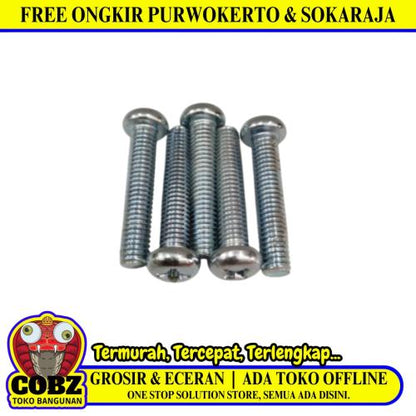 M 6 x 30 MM / TM Baut JP Kepala Pentol Bulat Plus Putih Biji