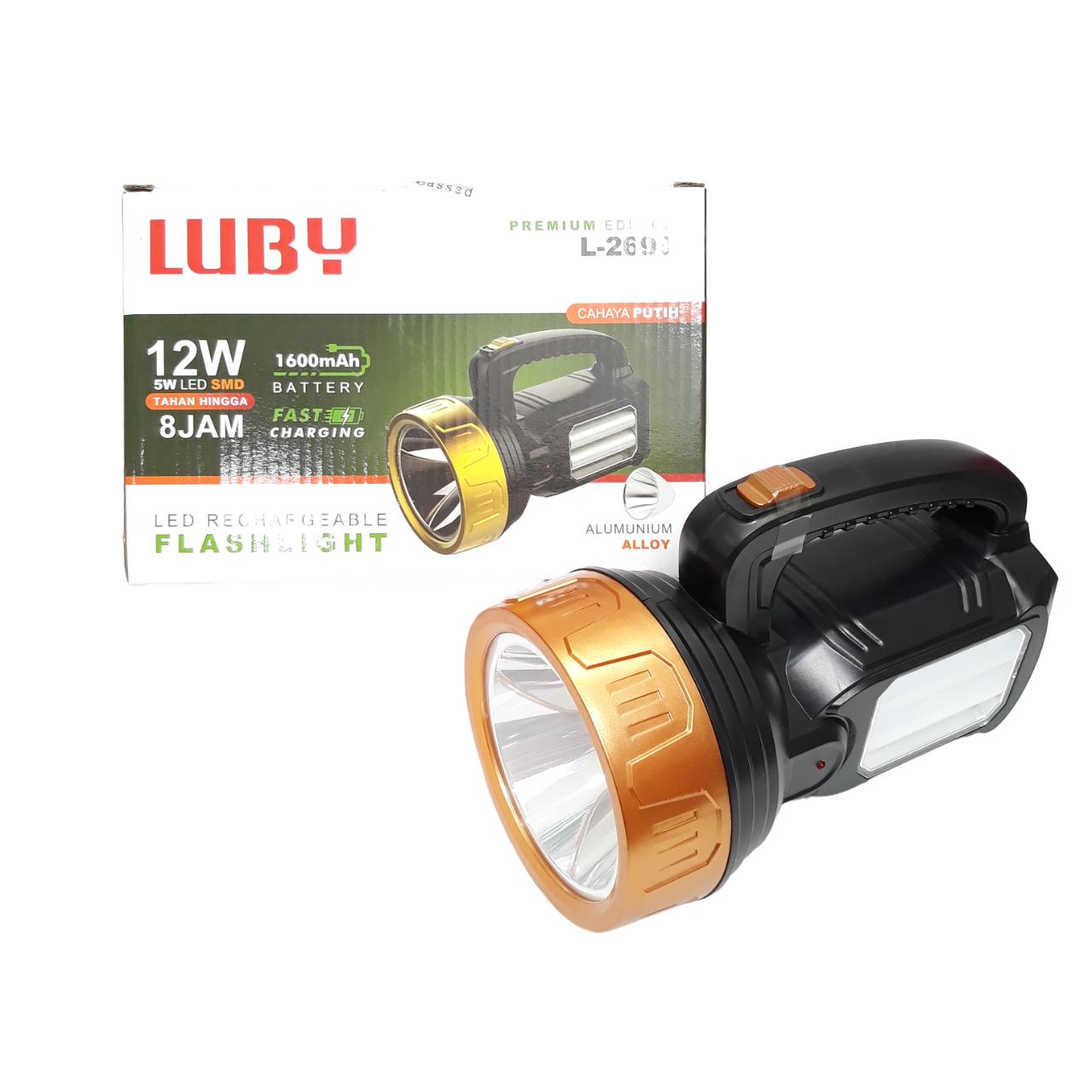 12 WATT + 5 WATT SMD / LUBY 2690 Senter LED Charge Kabel + Lampu Meja
