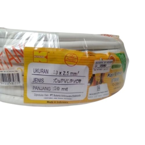 3 INTI x 2.5 MM x 50 M / KITANI NYMHY Serabut Kabel Tembaga SNI Putih Roll