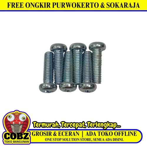 M 6 x 20 MM / TM Baut JP Kepala Pentol Bulat Plus Putih Biji