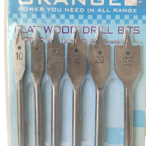 10 MM - 25 MM / ORANGE Mata Bor Kayu Kipas Flat Wood Drill Bits Set