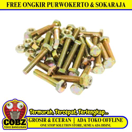 M 6 x 25 MM / TM Baut Mur Hexagon Bolt Nut Flat Head Kuning Biji