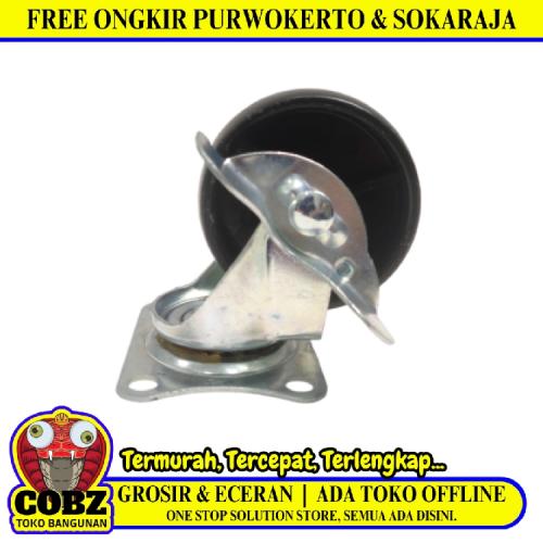 2 1/2 IN / TM  Roda Hidup Trolly Rem Plat Nylon Hitam Rem