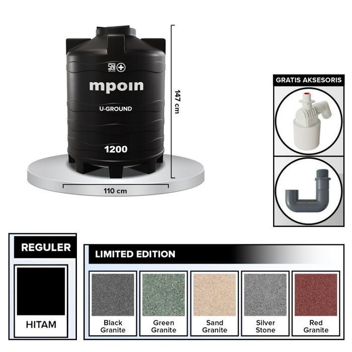 1100 L / MPOIN + UGROUNDUG1200 Water Torrent Tangki Tandon Air PVC Silver Stone + Acc Set