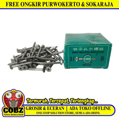 1 1/2 IN / CHW Sekrup Baut Kayu Kepala Rata Plus Wood Screw Dus