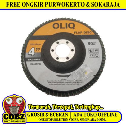 4 IN x GRIT 80 / OLIQ Flap Disc Mata Gerinda Amplas Susun Kipas