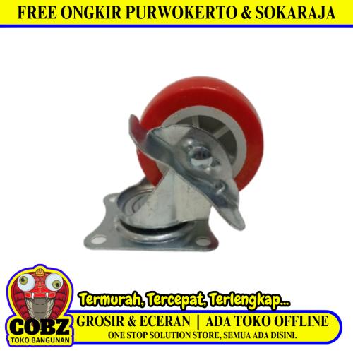 2 1/2 IN / TM Roda Hidup Trolly Rem Plat Nylon Merah Rem