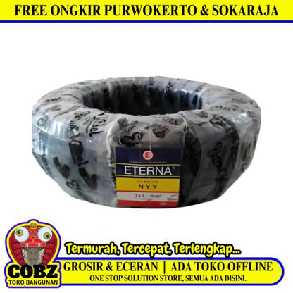 3 INTI x 4 MM x 50 M / ETERNA NYY Tunggal Kabel Tembaga SNI Hitam Roll