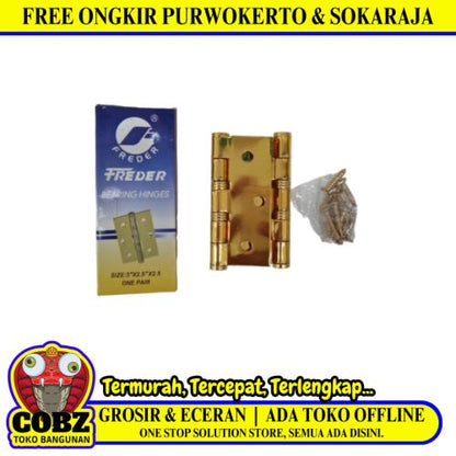 3 IN / FREDEREngsel Kupu Kupu Pintu Jendela Hinge Stainless Kuning Set