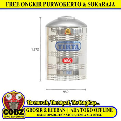 960 L / TIRTA T 1000 TK Water Torrent Tangki Air Stainless Penyangga + Acc Set