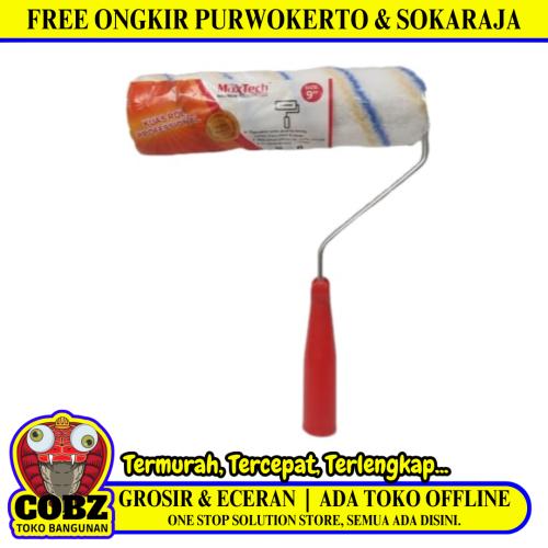 9 IN / MAXTECH Kuas Busa Roll Cat Tembok Kayu Besi Besar + Gagang Set