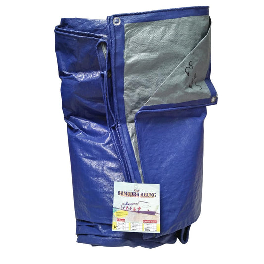 6 M x 12 M / TM A5 Terpal Tarpaulin Tutup Plastik PVC Biru Silver