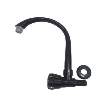 1/2 IN / CAB Kran Angsa Putar Sink Bak Cuci Piring Tembok Plastik Hitam PVC
