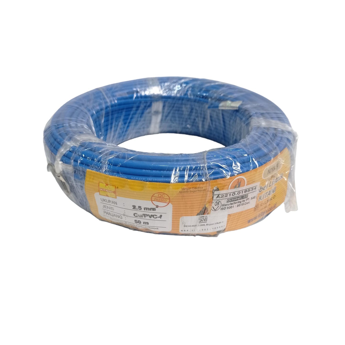 1 INTI x 2.5 MM x 50 M / KITANI NYA F Serabut Kabel Tembaga SNI Biru Roll