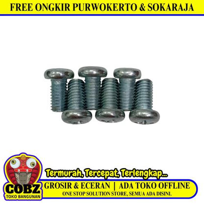 M 8 x 15 MM / TM Baut JP Kepala Pentol Bulat Plus Putih Biji