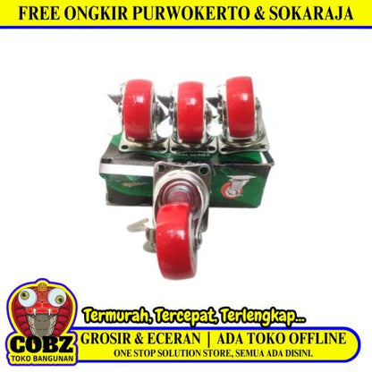 2 IN / CAYMAN Roda Rem Hidup Trolly Gepeng Drat 48 MM Karet Merah 4 Pcs Dus