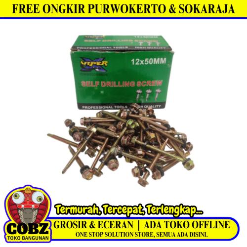 #12 x 50 MM / VIPER Roofing Baut Sekrup Atap Baja Ringan Kuning Dus