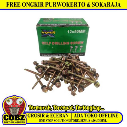 #12 x 50 MM / VIPER Roofing Baut Sekrup Atap Baja Ringan Kuning Dus