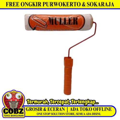 9 IN / MULLER Kuas Busa Roll Cat Tembok Kayu Besi Besar + Gagang Set
