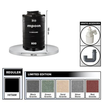 670 L / MPOIN + U - GROUND UG 800 Water Torrent Tangki Tandon Air PVC Red Granite + Acc Set