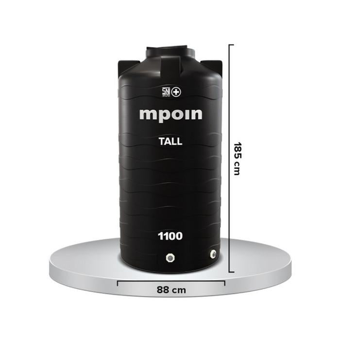 1100 L / MPOIN + TALLTW1100 Water Torrent Tangki Tandon Air PVC Black + Acc Set