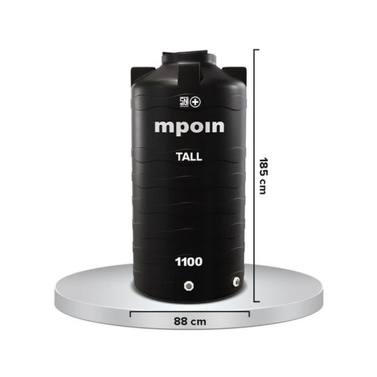 1100 L / MPOIN + TALLTW1100 Water Torrent Tangki Tandon Air PVC Black + Acc Set