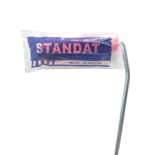 4 IN / STANDAT Kuas Busa Roll Cat Tembok Kayu Besi Kecil + Gagang Set