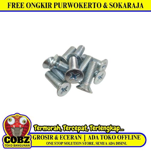 M 8 x 25 MM / TM Baut JF Kepala Rata Plus Putih Biji